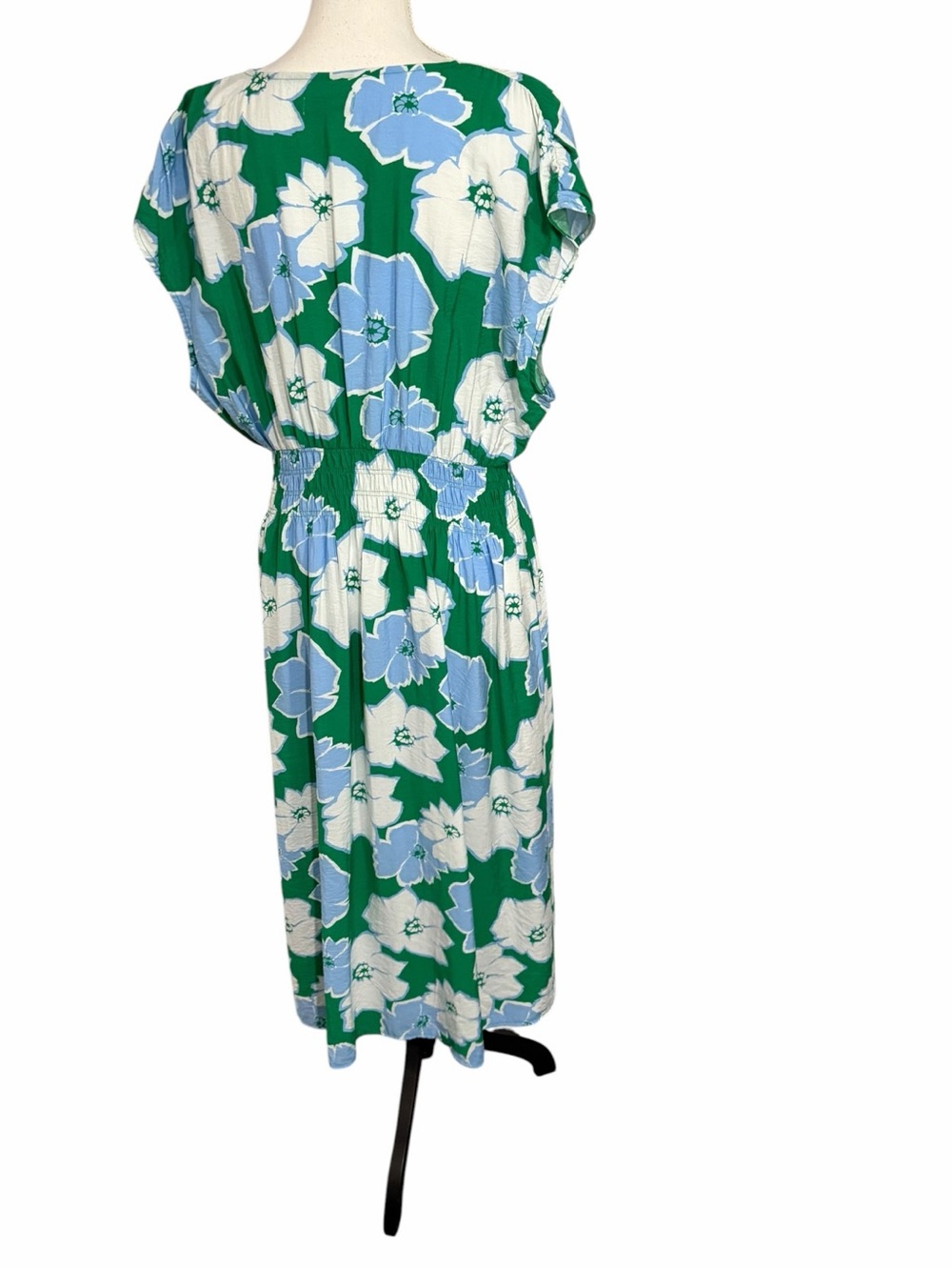 Sonoma sz XXL Green Floral V-Neck Midi Dress with Blue & White Blooms - Picture 5 of 9